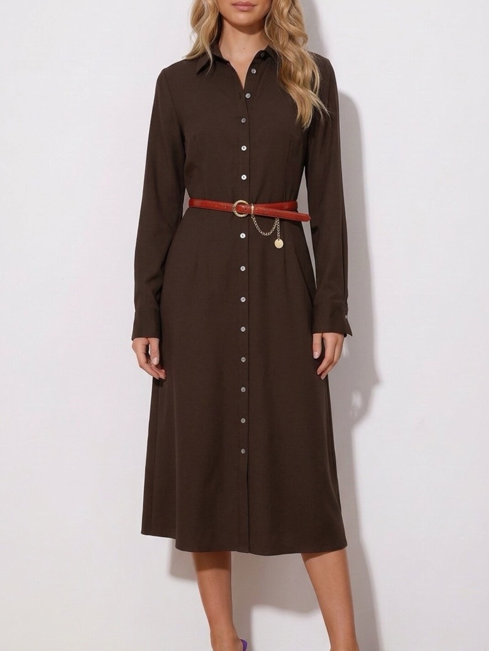 NWOT Calvin Klein Dark Brown  Long Sleeve Shirt Dress 8